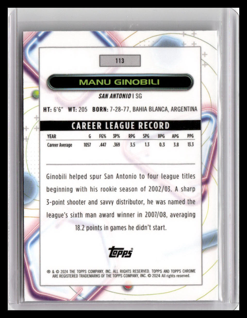 2023-24 Topps Chrome Cosmic #113 Manu Ginobili