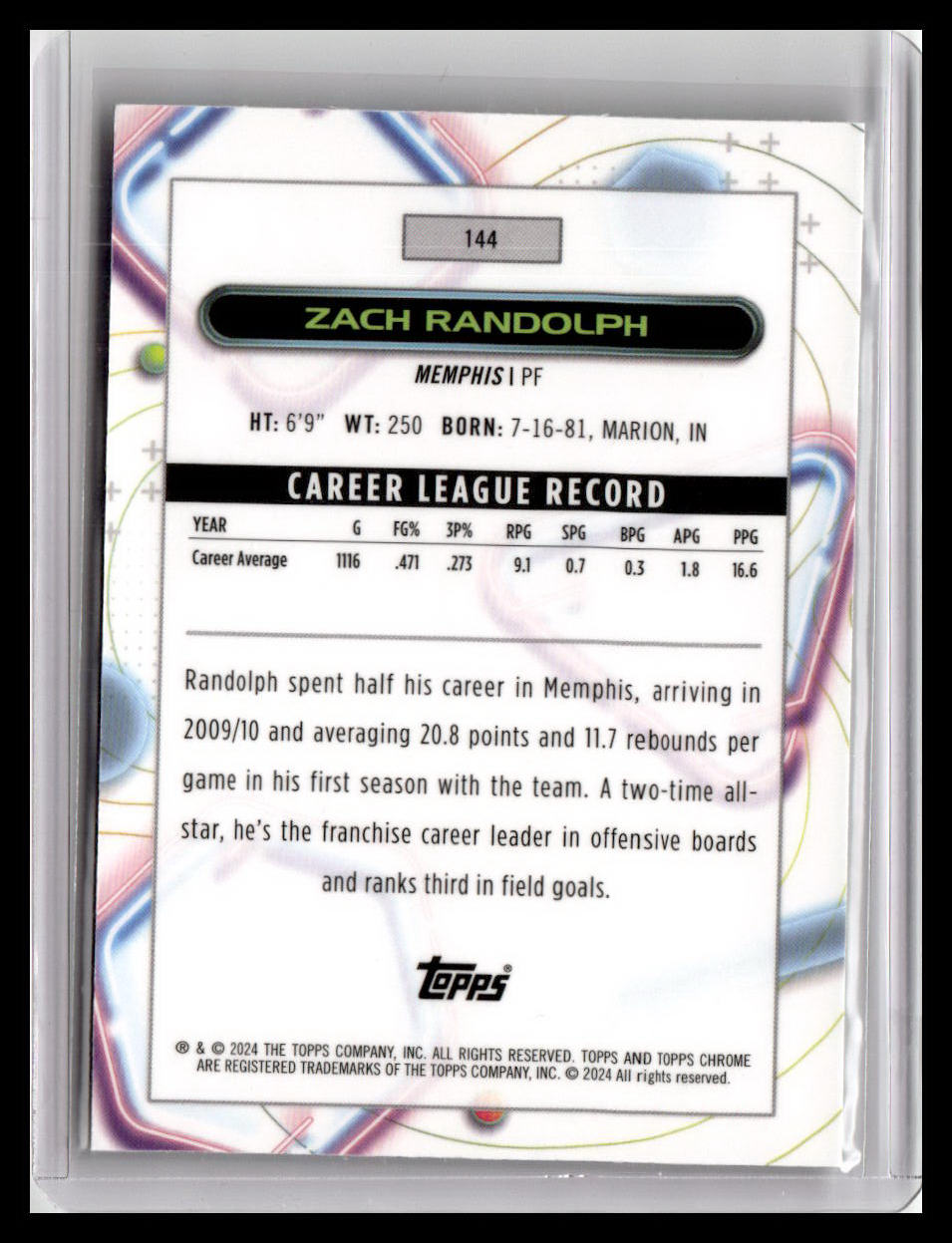 2023-24 Topps Chrome Cosmic #144 Zach Randolph
