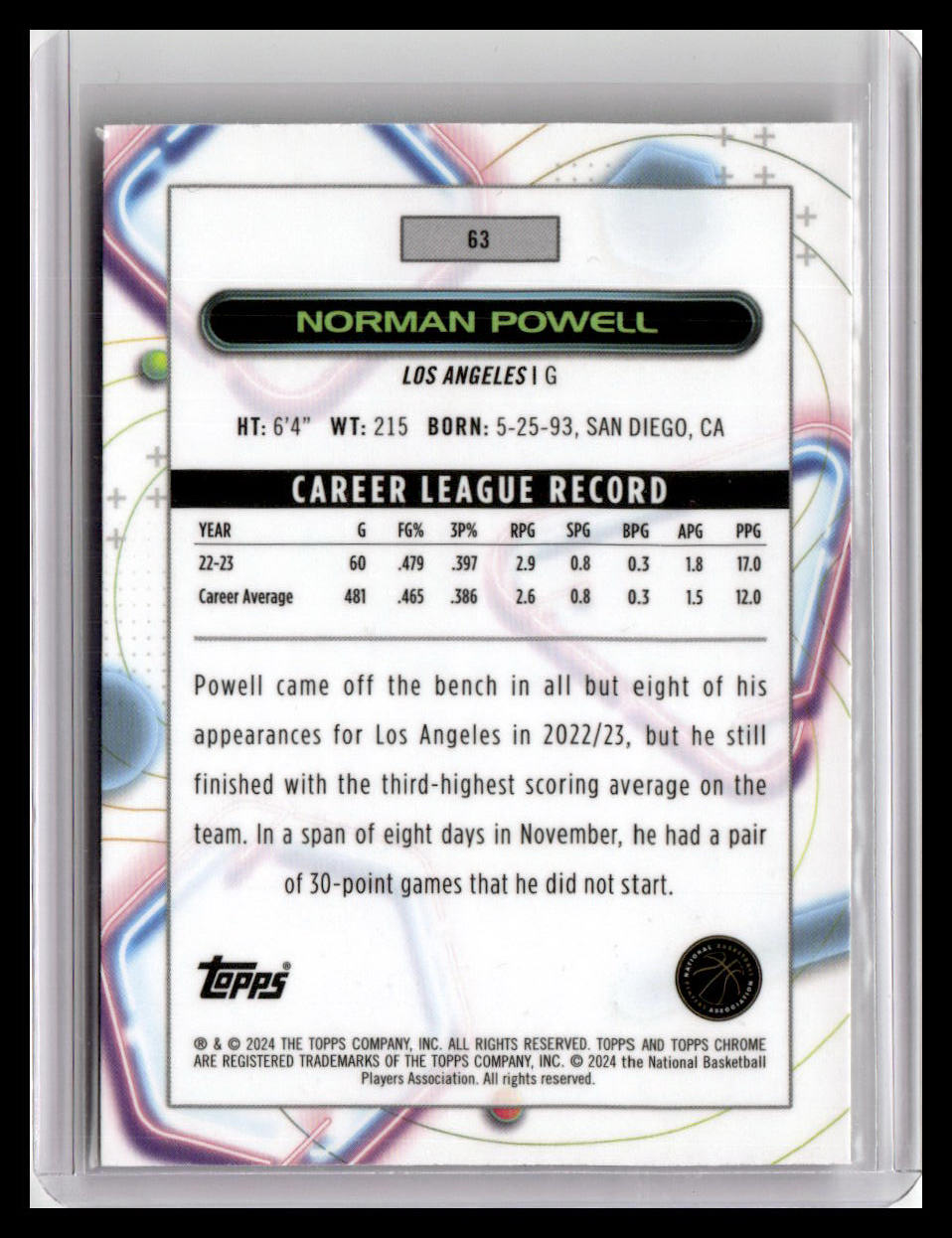 2023-24 Topps Chrome Cosmic #63 Norman Powell