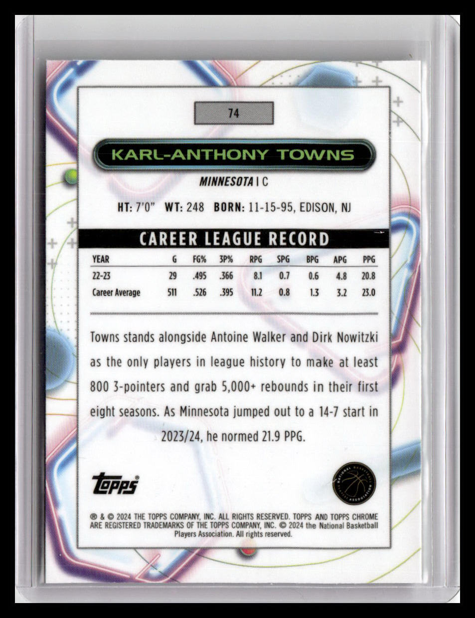 2023-24 Topps Chrome Cosmic #74 Karl-Anthony Towns