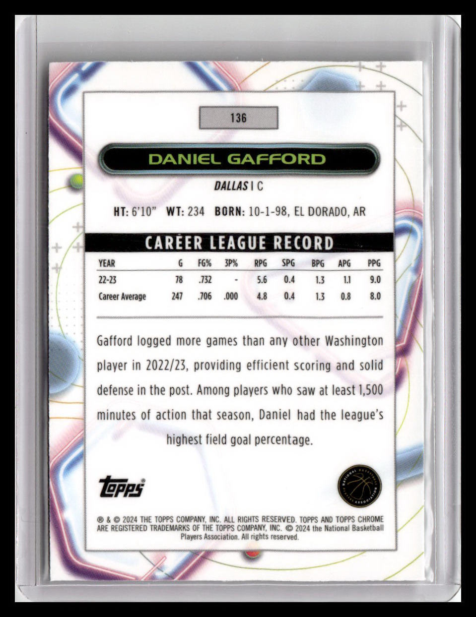 2023-24 Topps Chrome Cosmic #136 Daniel Gafford