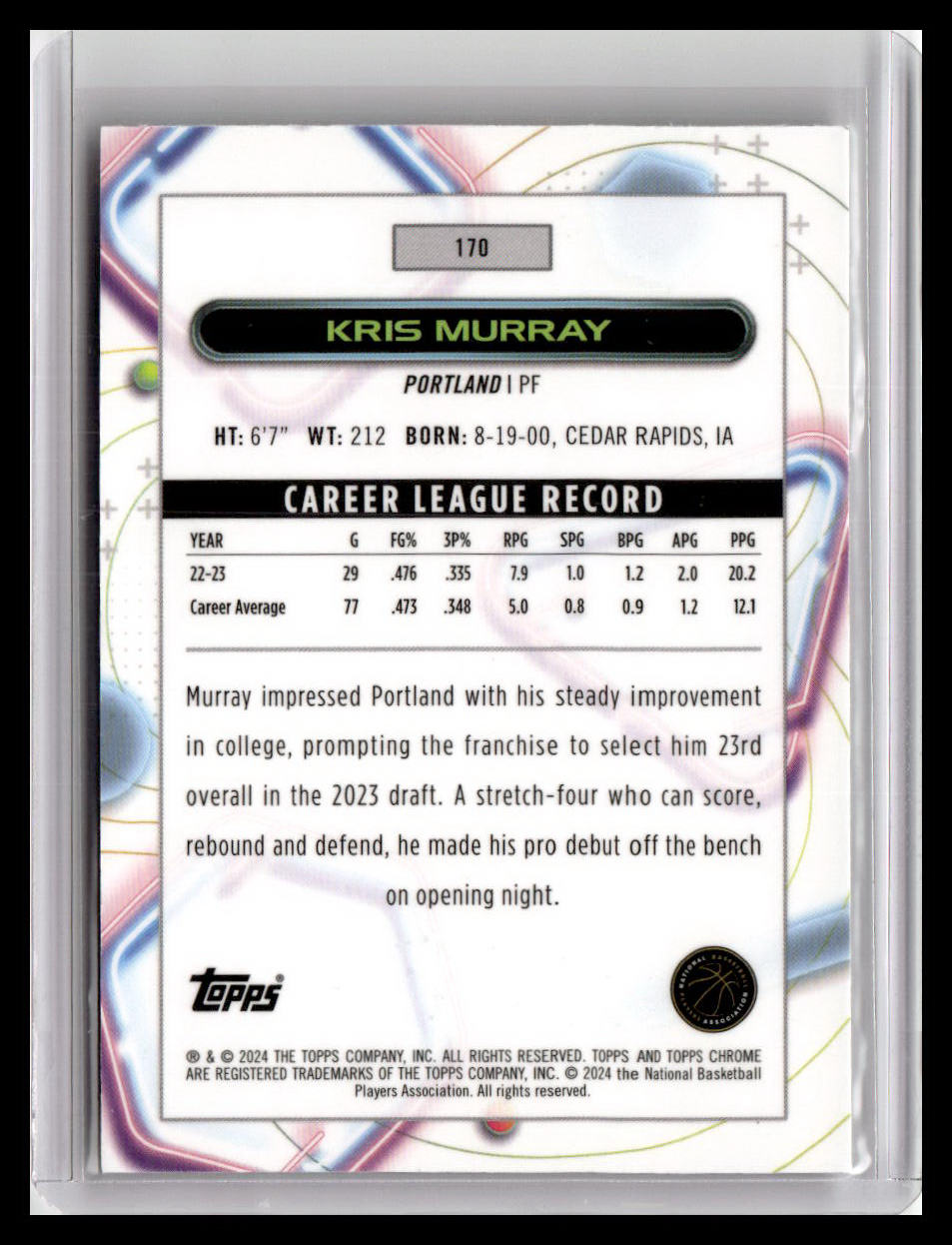 2023-24 Topps Chrome Cosmic #170 Kris Murray