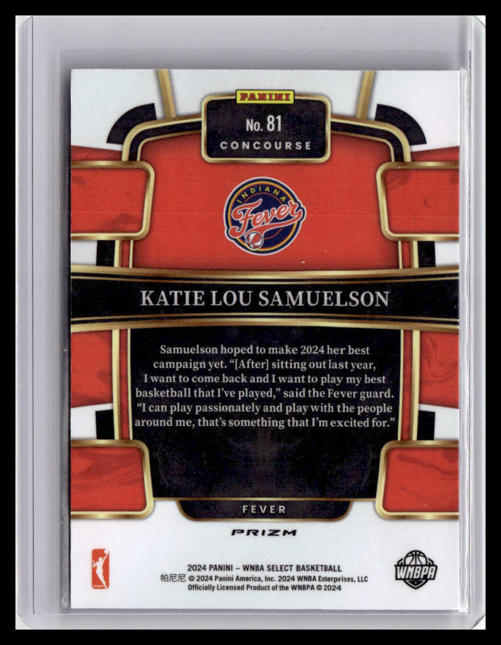 2024 Panini Select WNBA #81 Katie Lou Samuelson Prizms Pink Ice