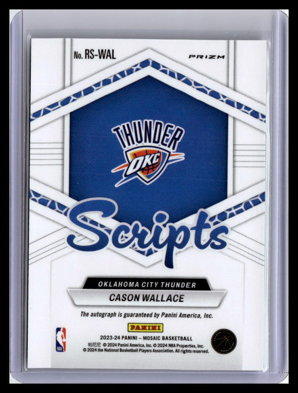 2023-24 Panini Mosaic #RS-WAL Cason Wallace Rookie Scripts