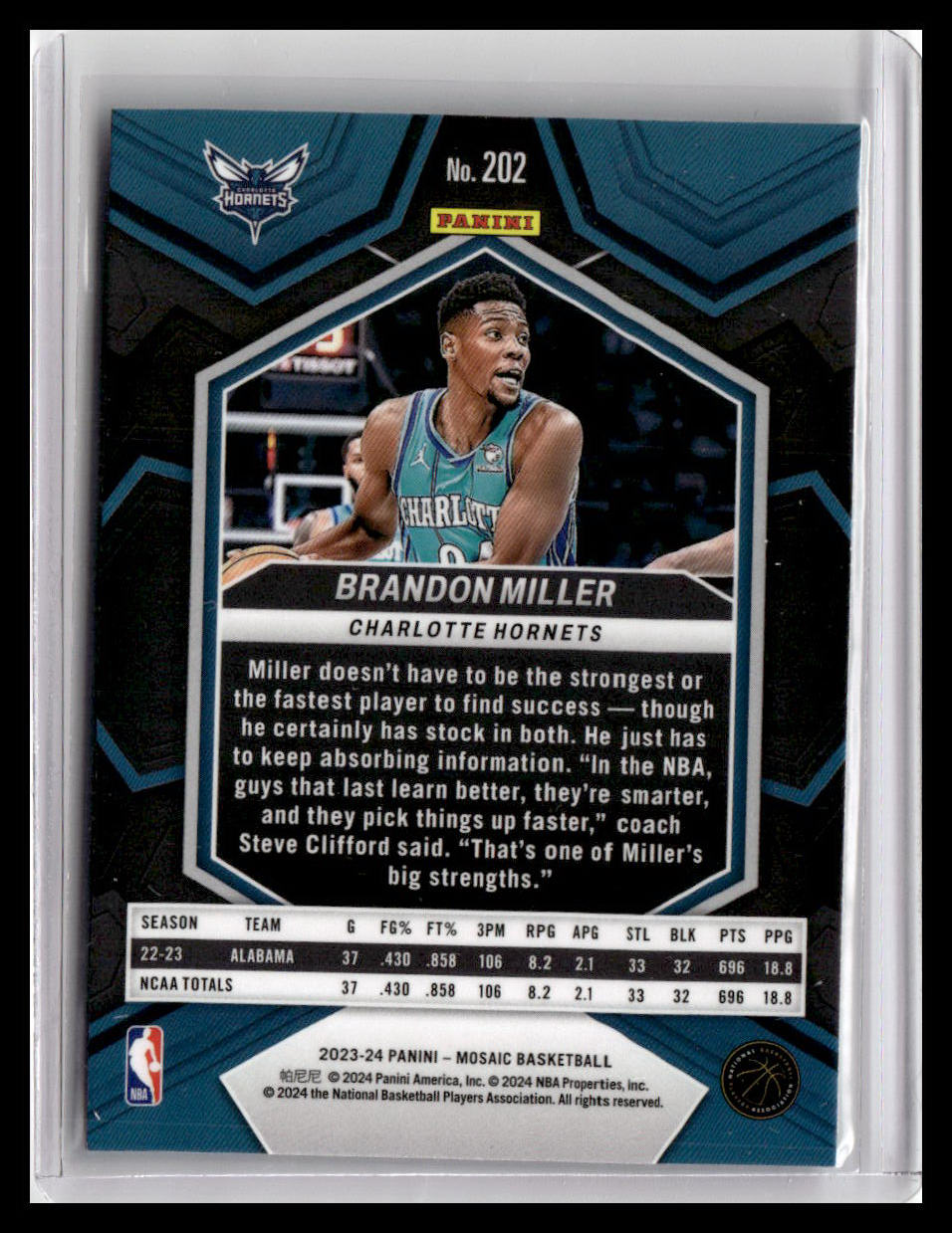 2023-24 Panini Mosaic #202 Brandon Miller