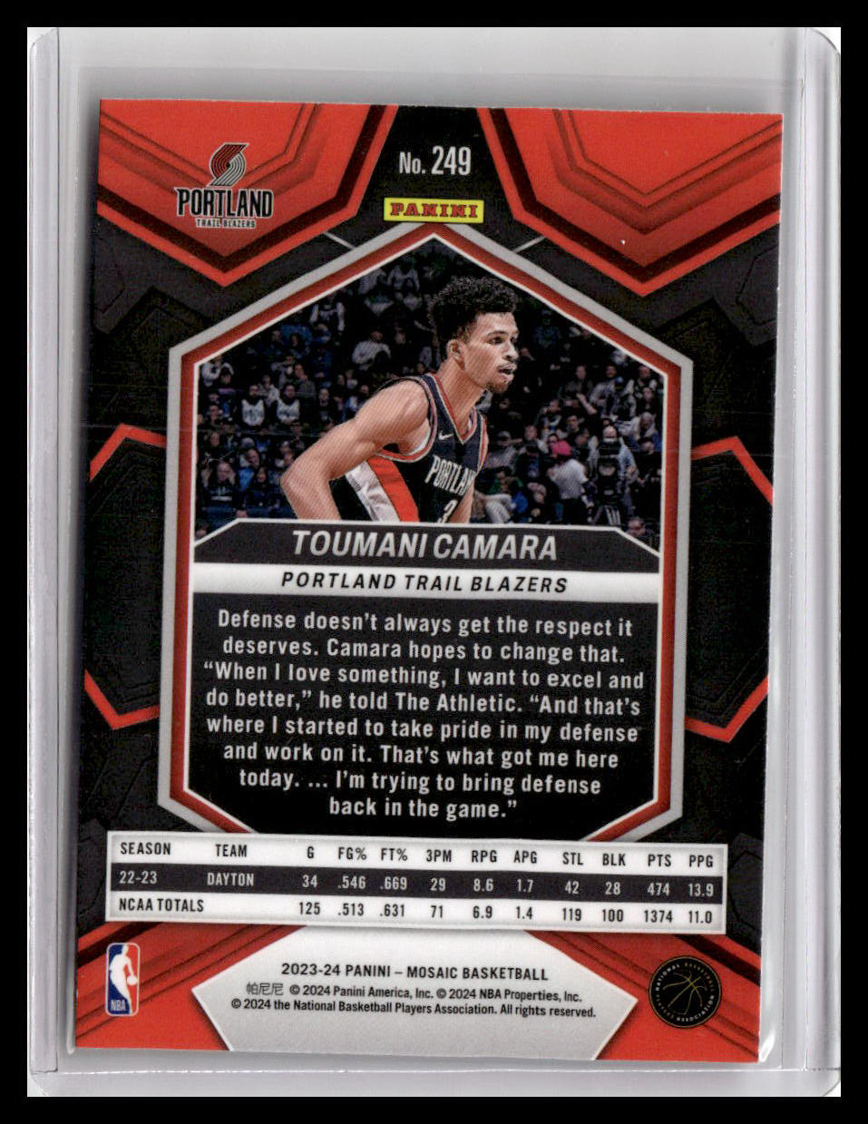 2023-24 Panini Mosaic #249 Toumani Camara