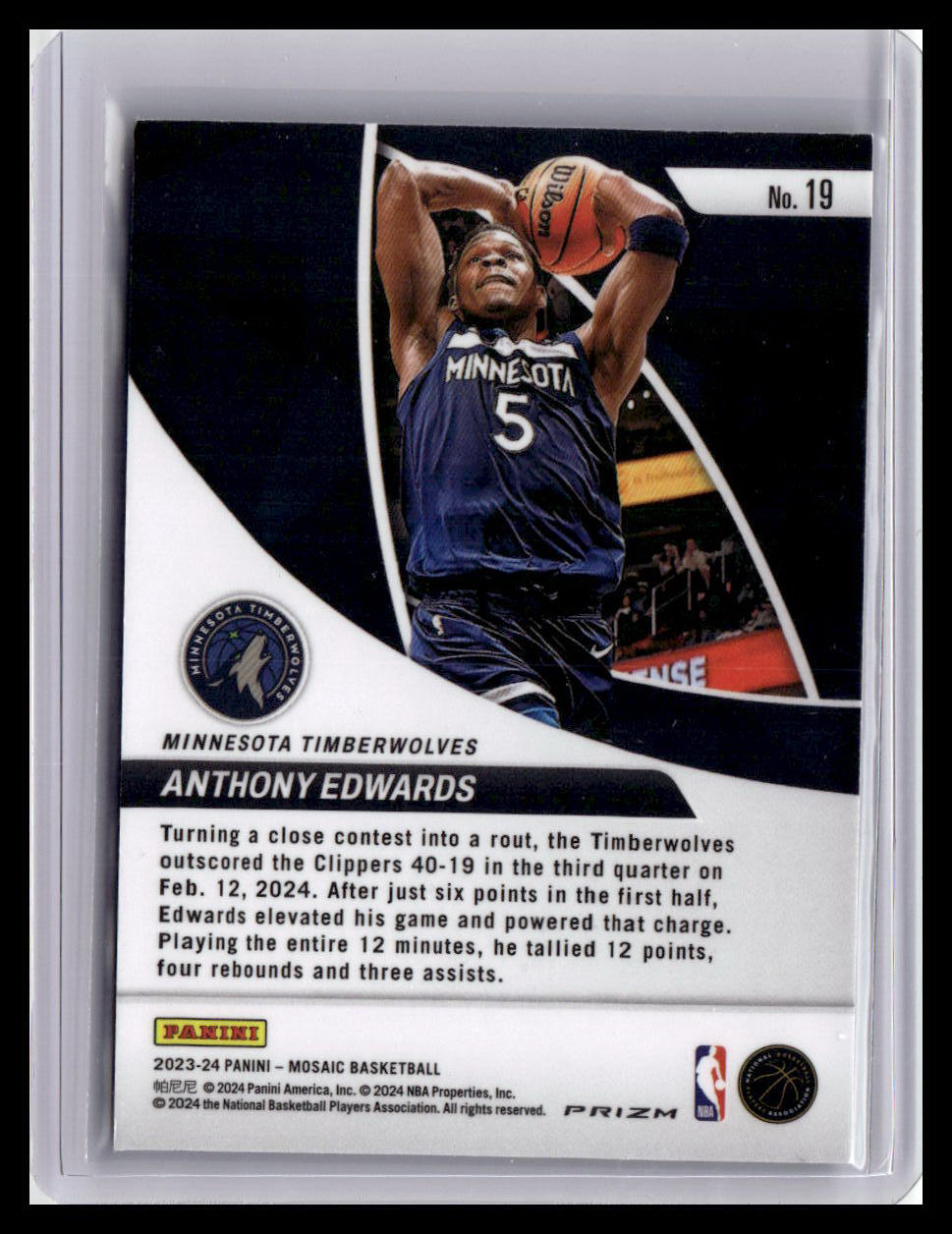 2023-24 Panini Mosaic #19 Anthony Edwards Elevate Mosaic Green