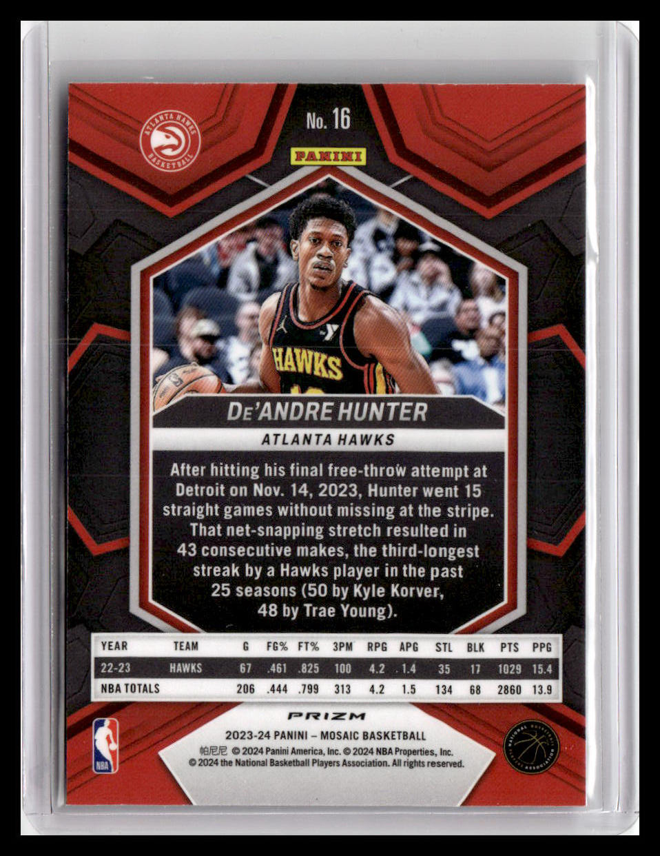 2023-24 Panini Mosaic #16 De'Andre Hunter Reactive Blue