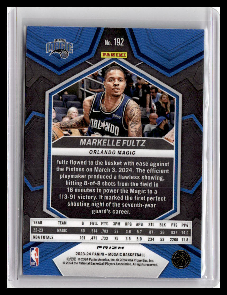 2023-24 Panini Mosaic #192 Markelle Fultz Reactive Blue