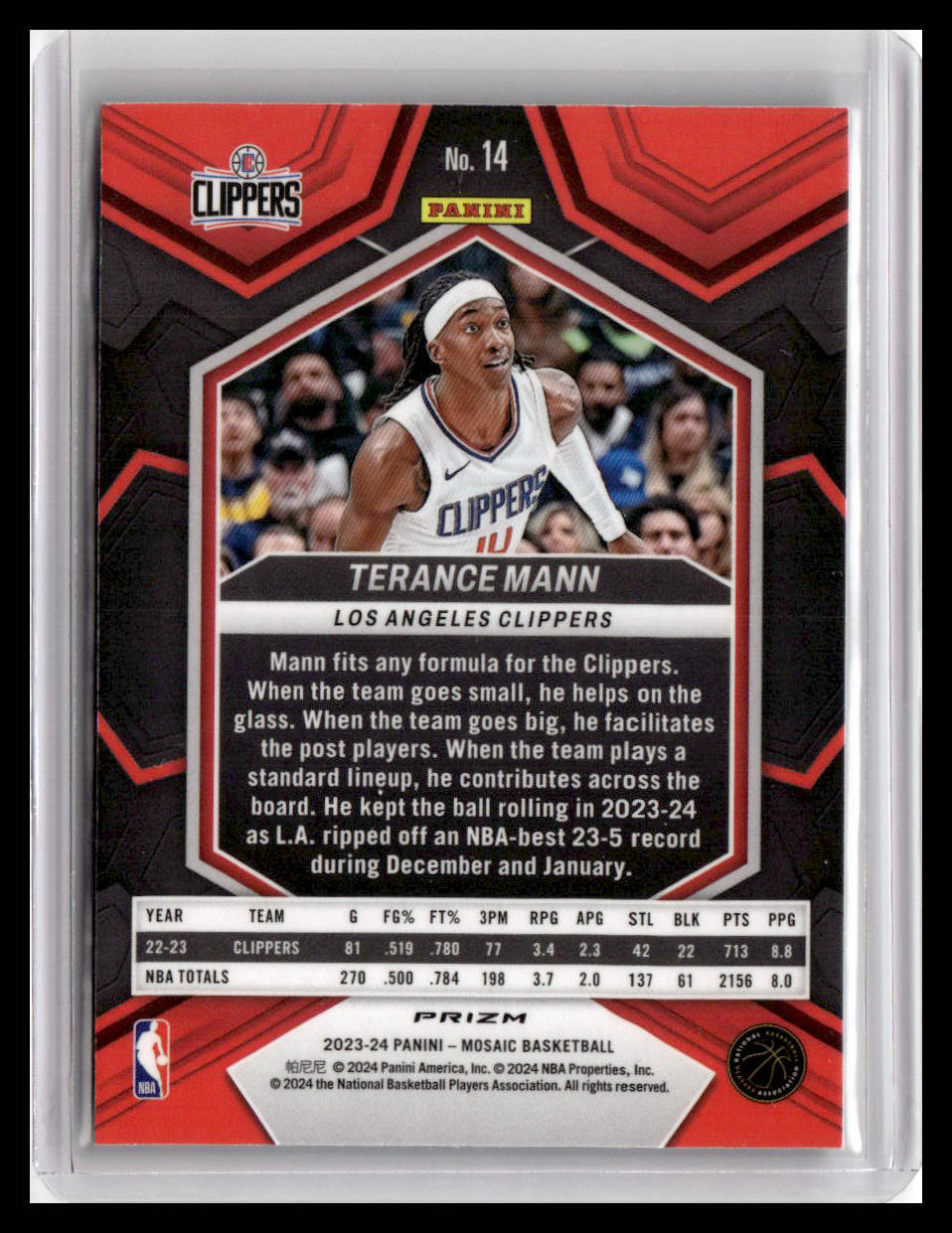 2023-24 Panini Mosaic #14 Terance Mann Reactive Blue