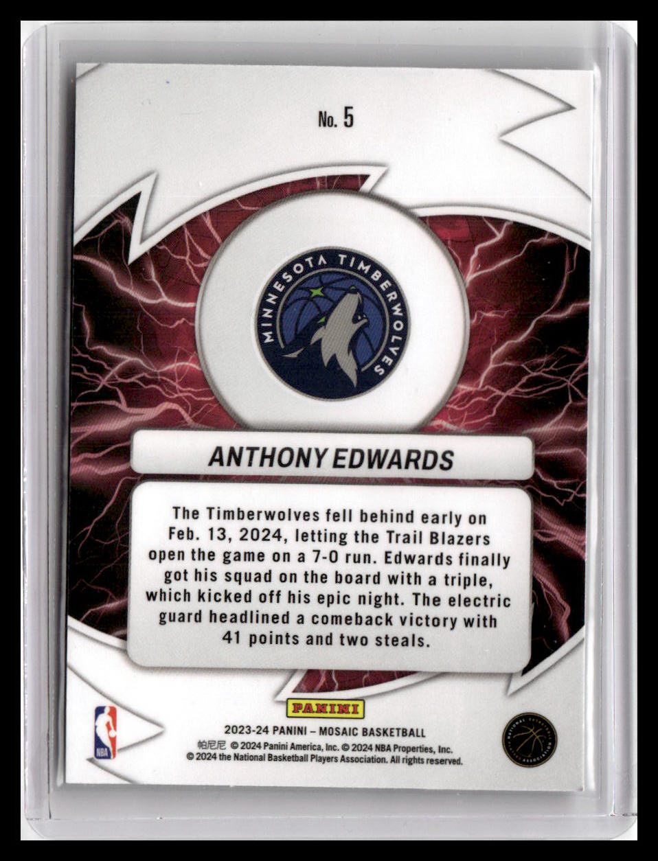 2023-24 Panini Mosaic #5 Anthony Edwards Thunder Road