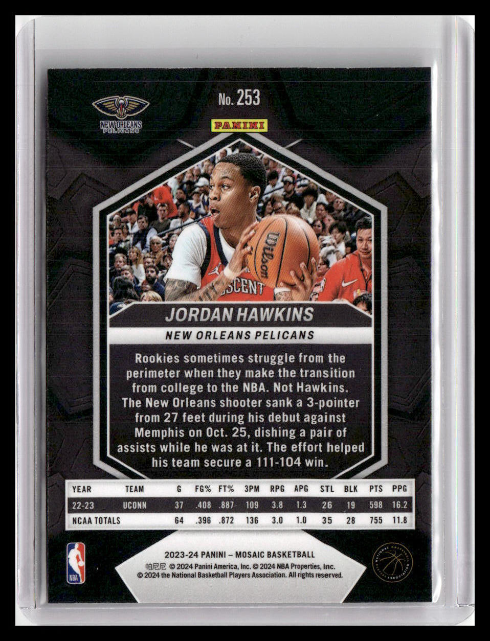 2023-24 Panini Mosaic #253 Jordan Hawkins NBA Debut