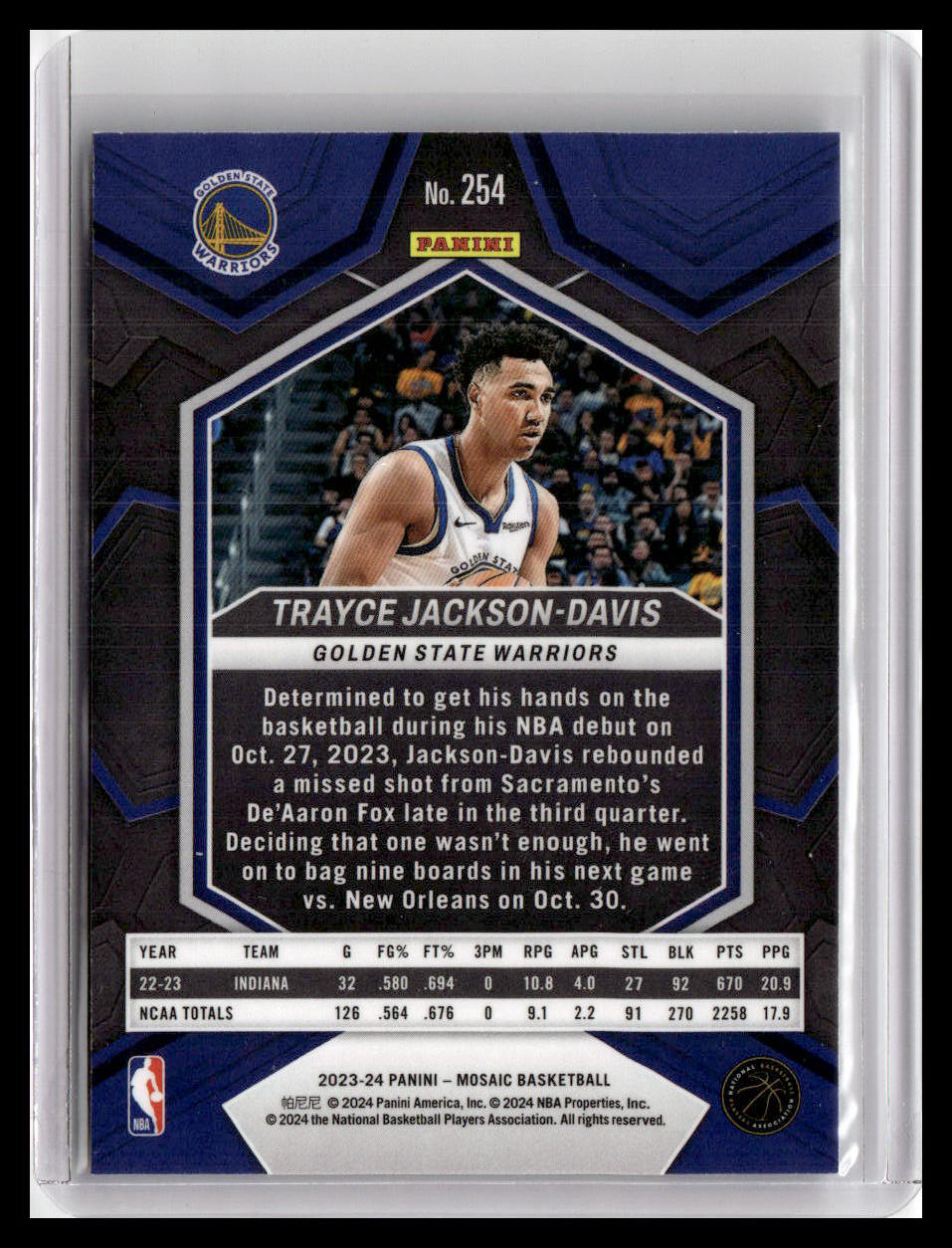 2023-24 Panini Mosaic #254 Trayce Jackson-Davis NBA Debut