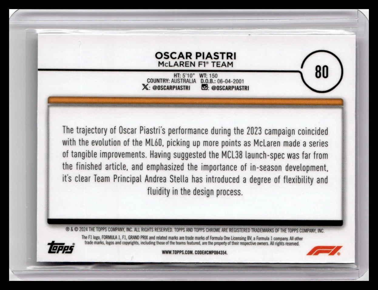 2024 Topps Chrome Formula 1 #80 Oscar Piastri