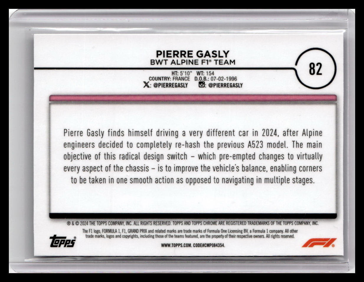 2024 Topps Chrome Formula 1 #82 Pierre Gasly