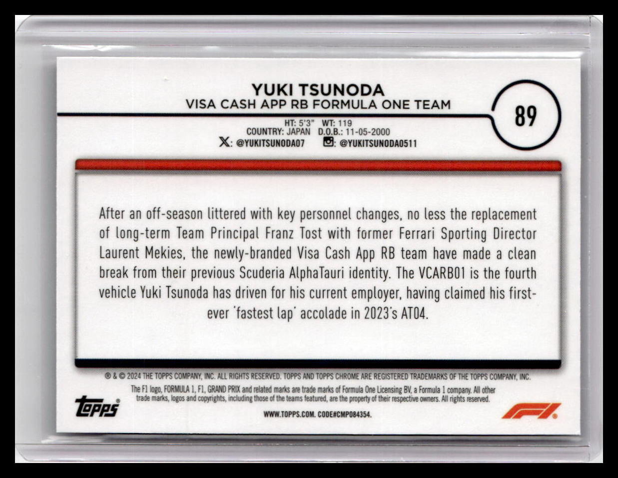 2024 Topps Chrome Formula 1 #89 Yuki Tsunoda