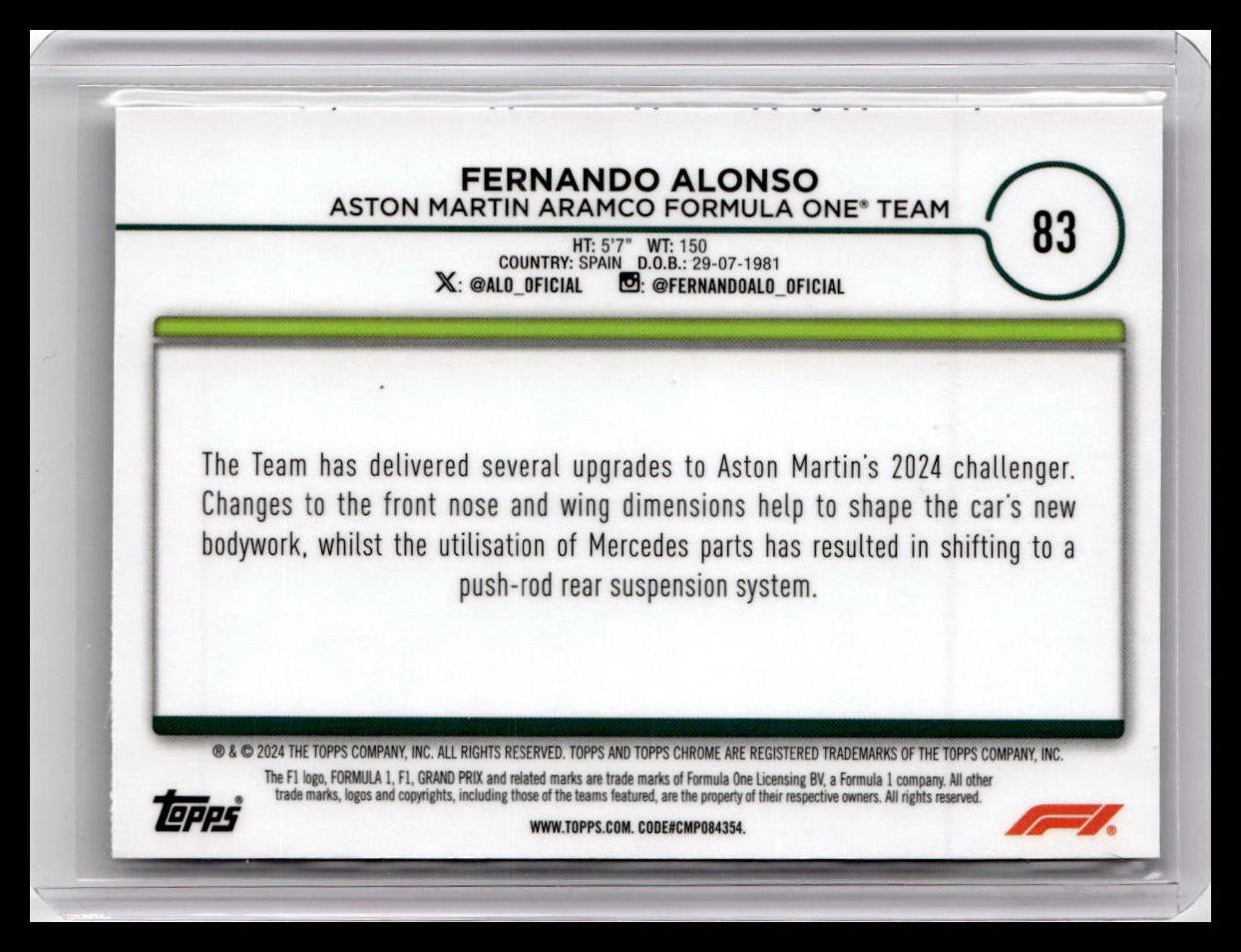 2024 Topps Chrome Formula 1 #83 Fernando Alonso