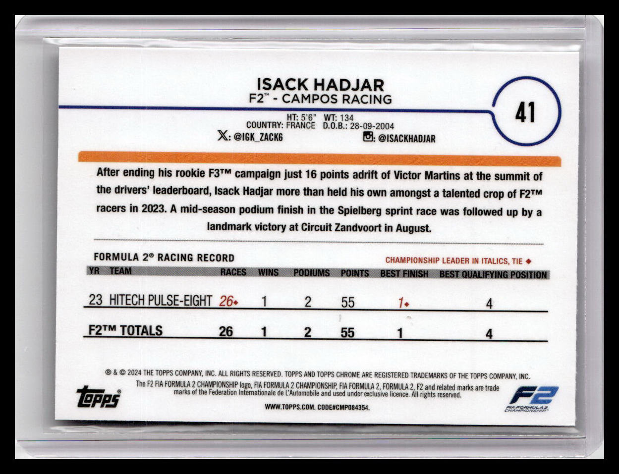 2024 Topps Chrome Formula 1 #41 Isack Hadjar