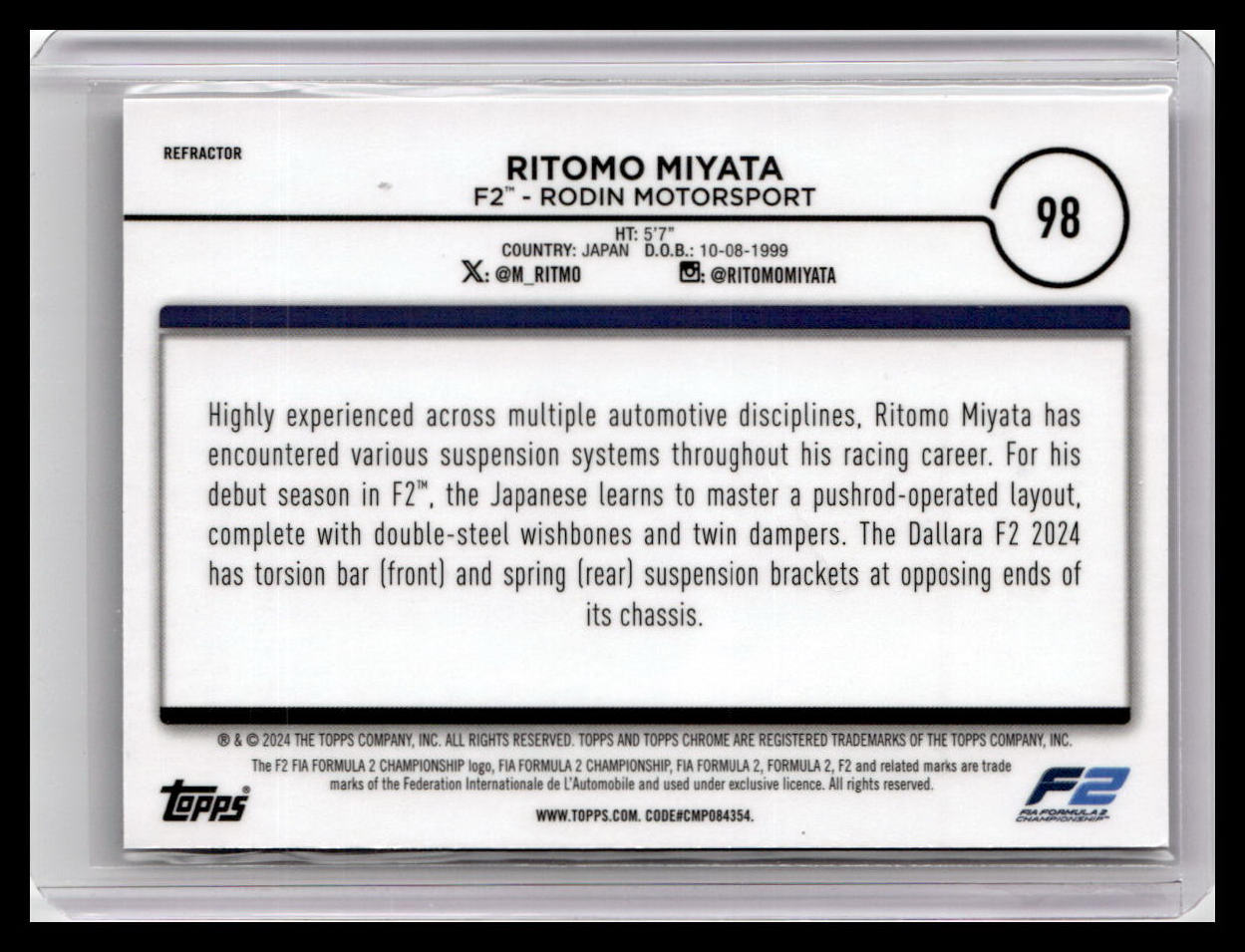 2024 Topps Chrome Formula 1 #98 Ritomo Miyata