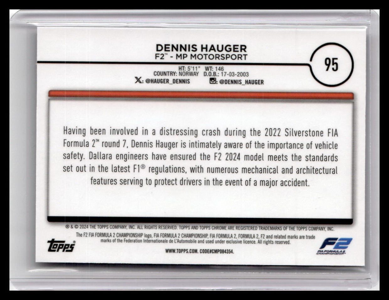 2024 Topps Chrome Formula 1 #95 Dennis Hauger