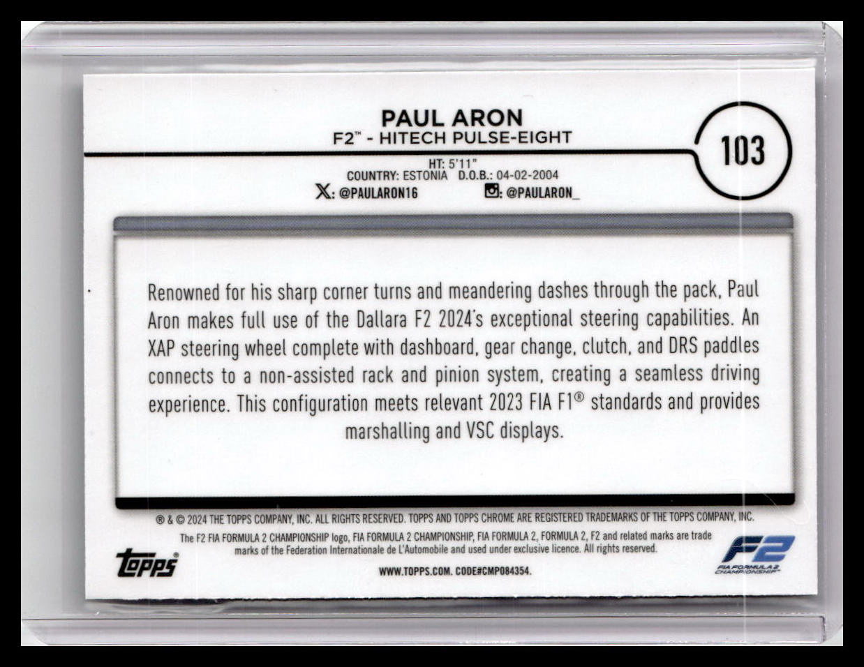 2024 Topps Chrome Formula 1 #103 Paul Aron
