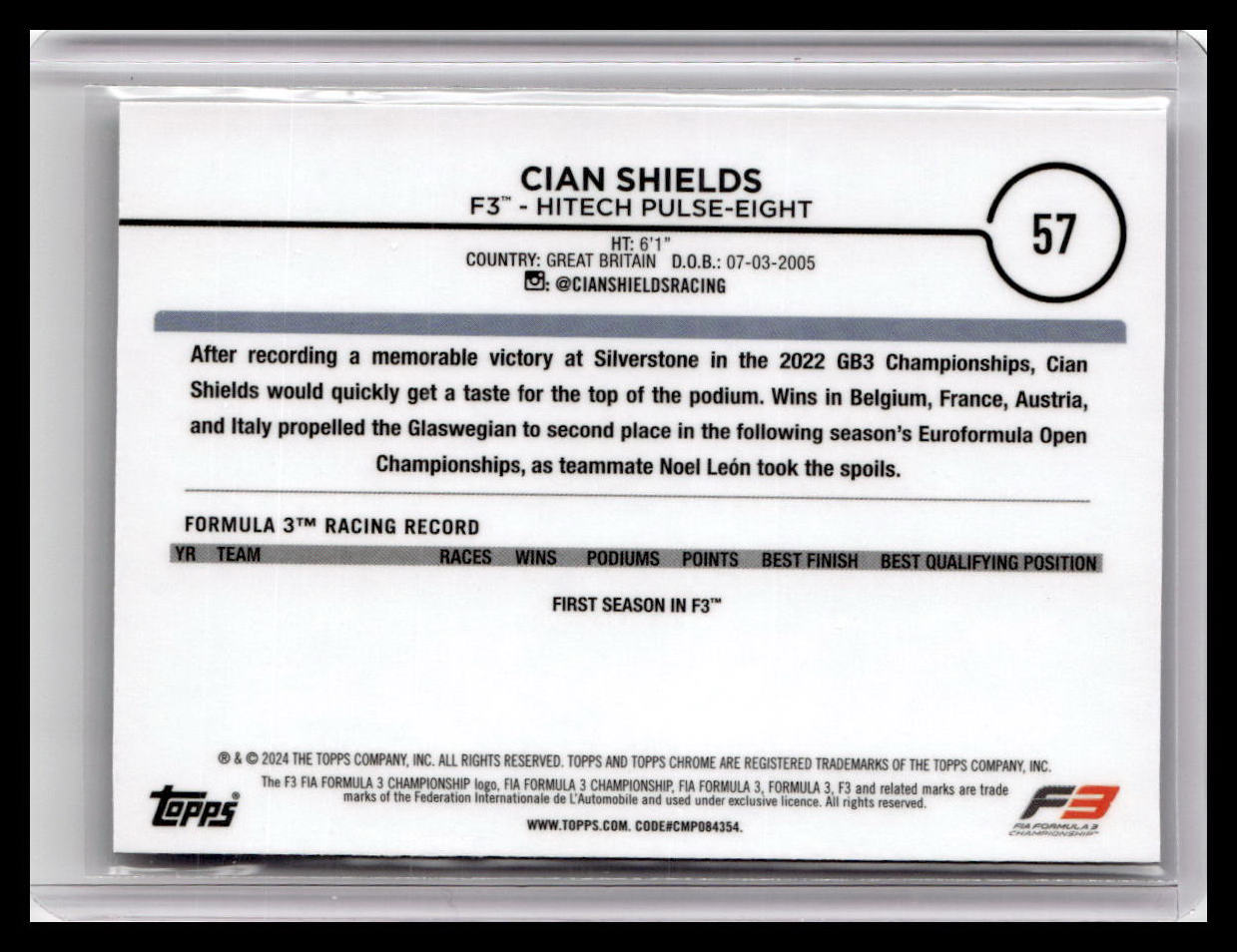 2024 Topps Chrome Formula 1 #57 Cian Shields