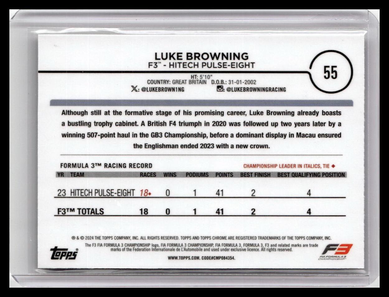2024 Topps Chrome Formula 1 #55 Luke Browning