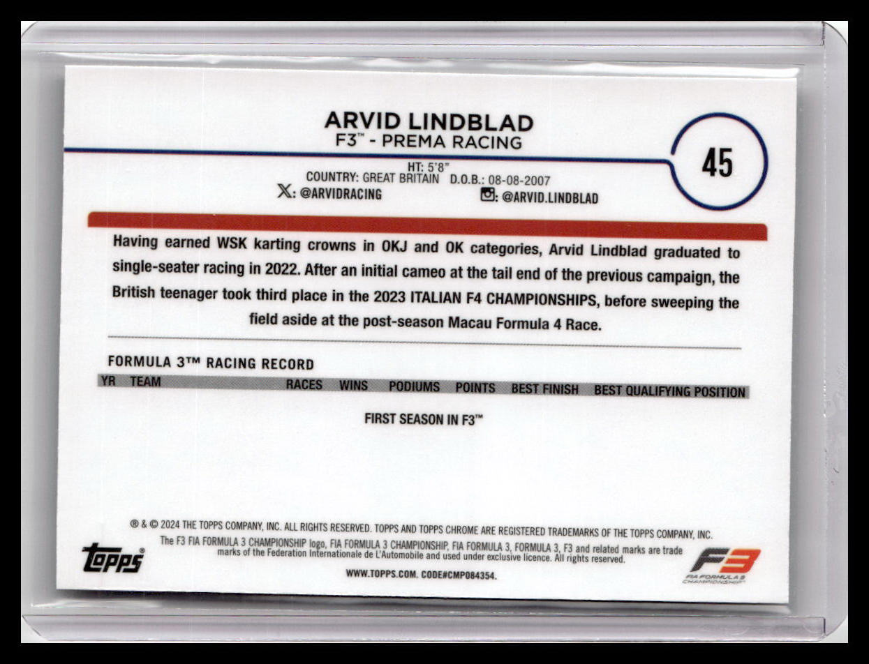 2024 Topps Chrome Formula 1 #45 Arvid Lindblad