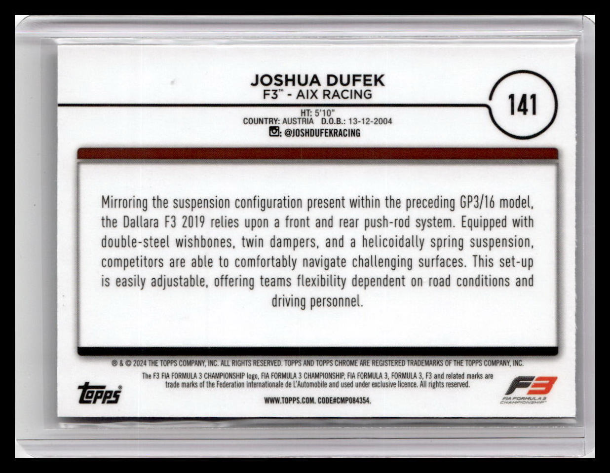 2024 Topps Chrome Formula 1 #141 Joshua Dufek