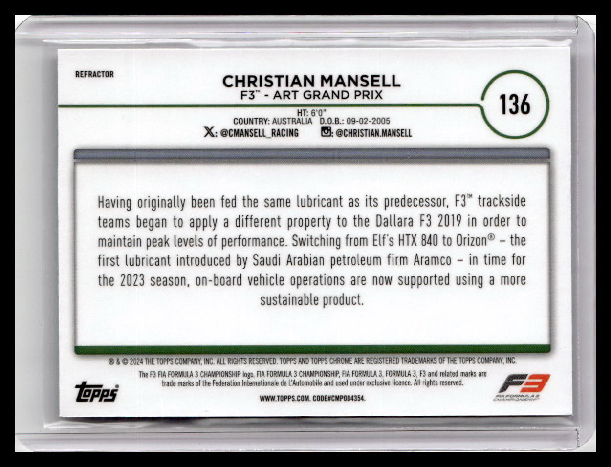 2024 Topps Chrome Formula 1 #136 Christian Mansell