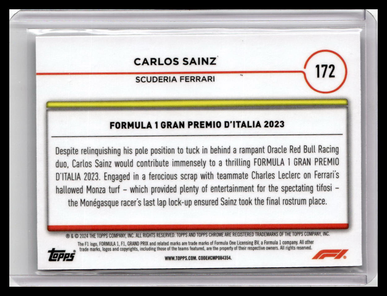2024 Topps Chrome Formula 1 #172 Carlos Sainz Black And White RayWave Refractors