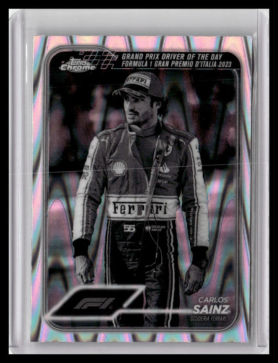 2024 Topps Chrome Formula 1 #172 Carlos Sainz Black And White RayWave Refractors