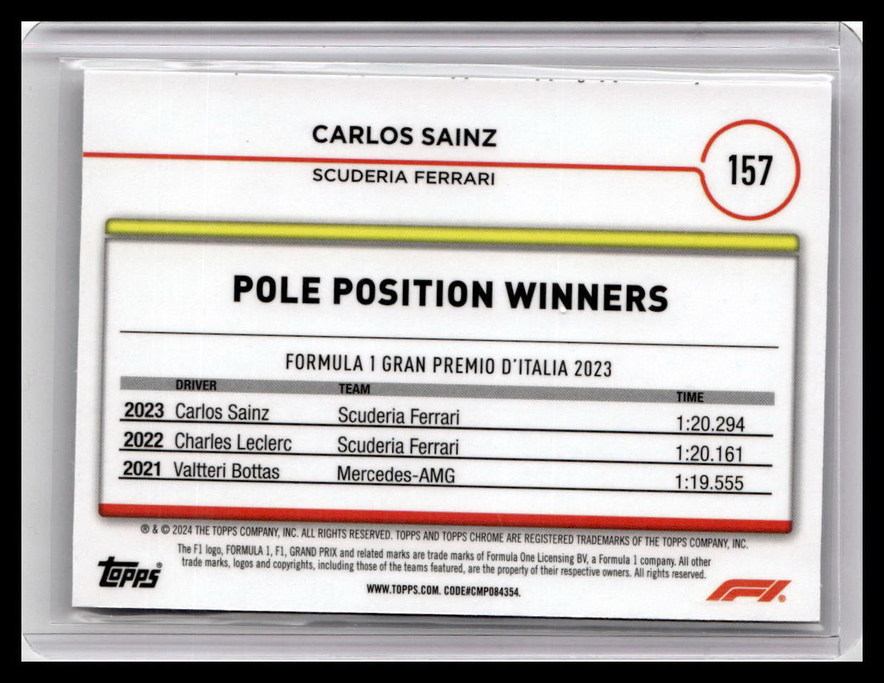2024 Topps Chrome Formula 1 #157 Carlos Sainz Black And White RayWave Refractors