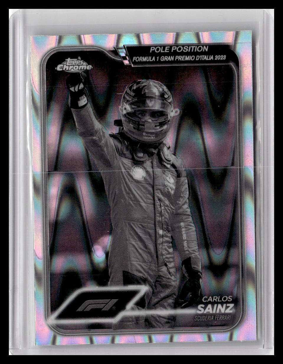2024 Topps Chrome Formula 1 #157 Carlos Sainz Black And White RayWave Refractors