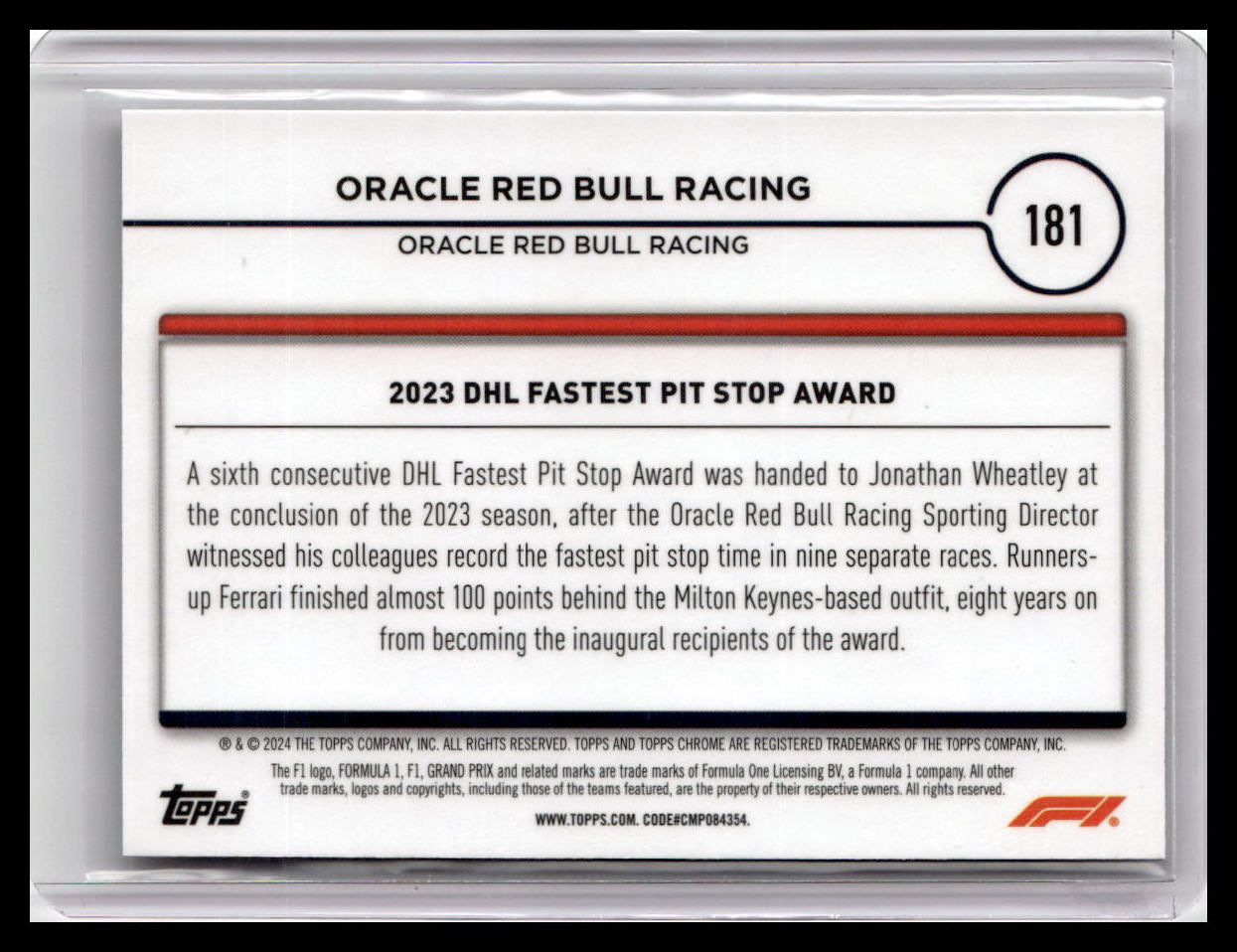 2024 Topps Chrome Formula 1 #181 Oracle Red Bull Racing