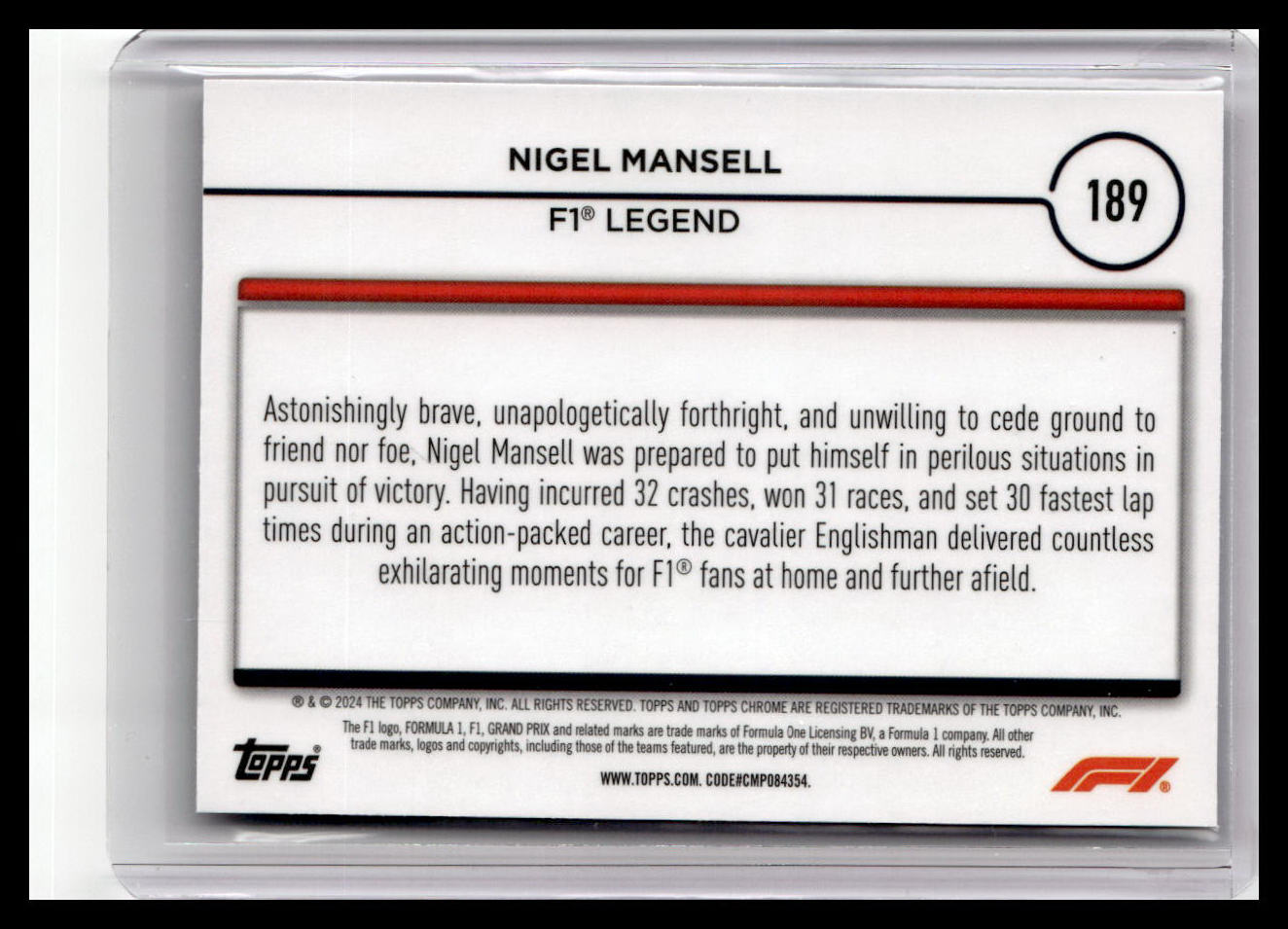 2024 Topps Chrome Formula 1 #189 Nigel Mansell Legends
