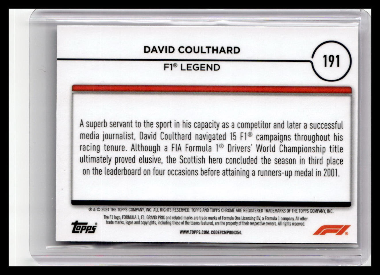 2024 Topps Chrome Formula 1 #191 David Coulthard Legends