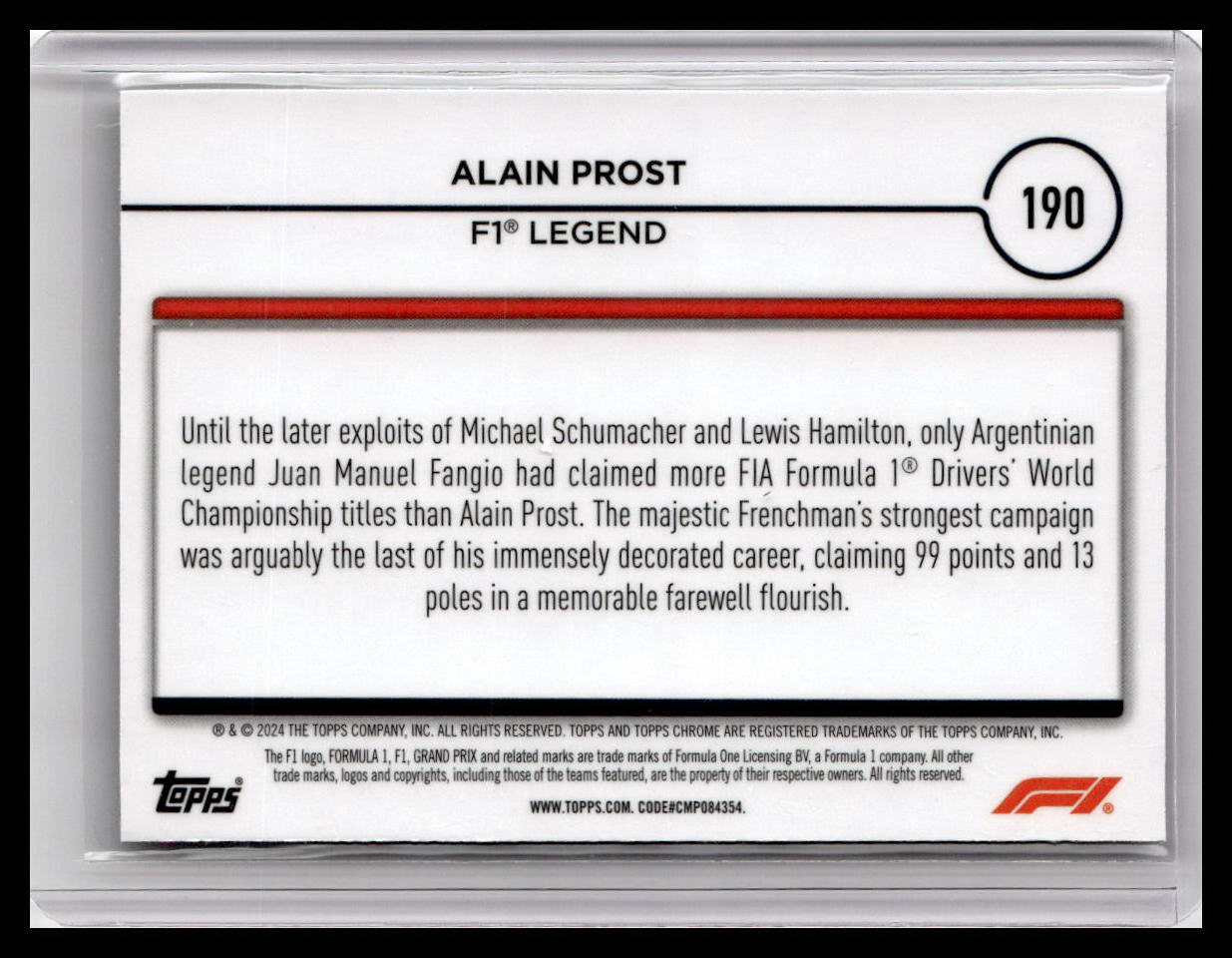 2024 Topps Chrome Formula 1 #190 Alain Prost Legends