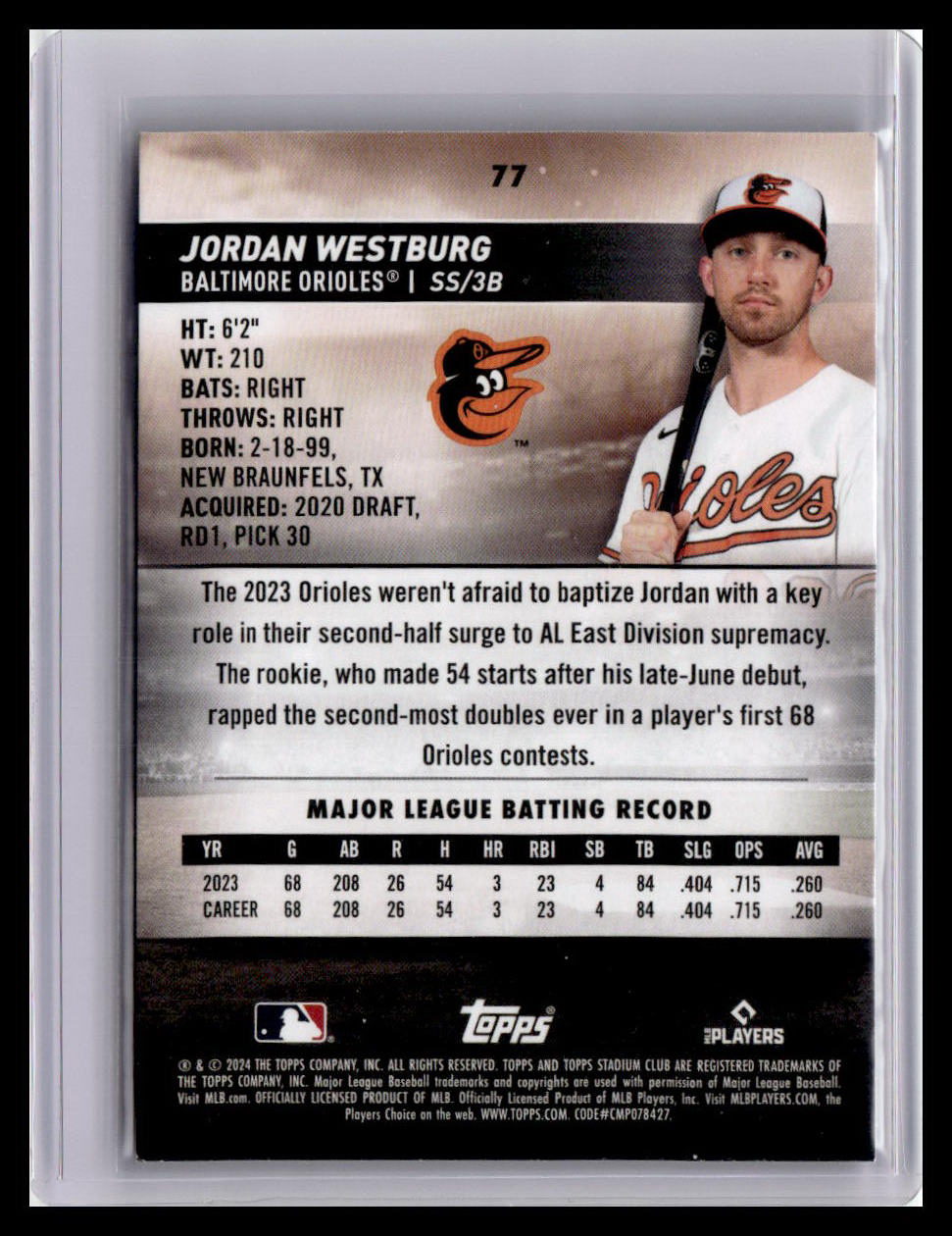 2024 Stadium Club #77 Jordan Westburg