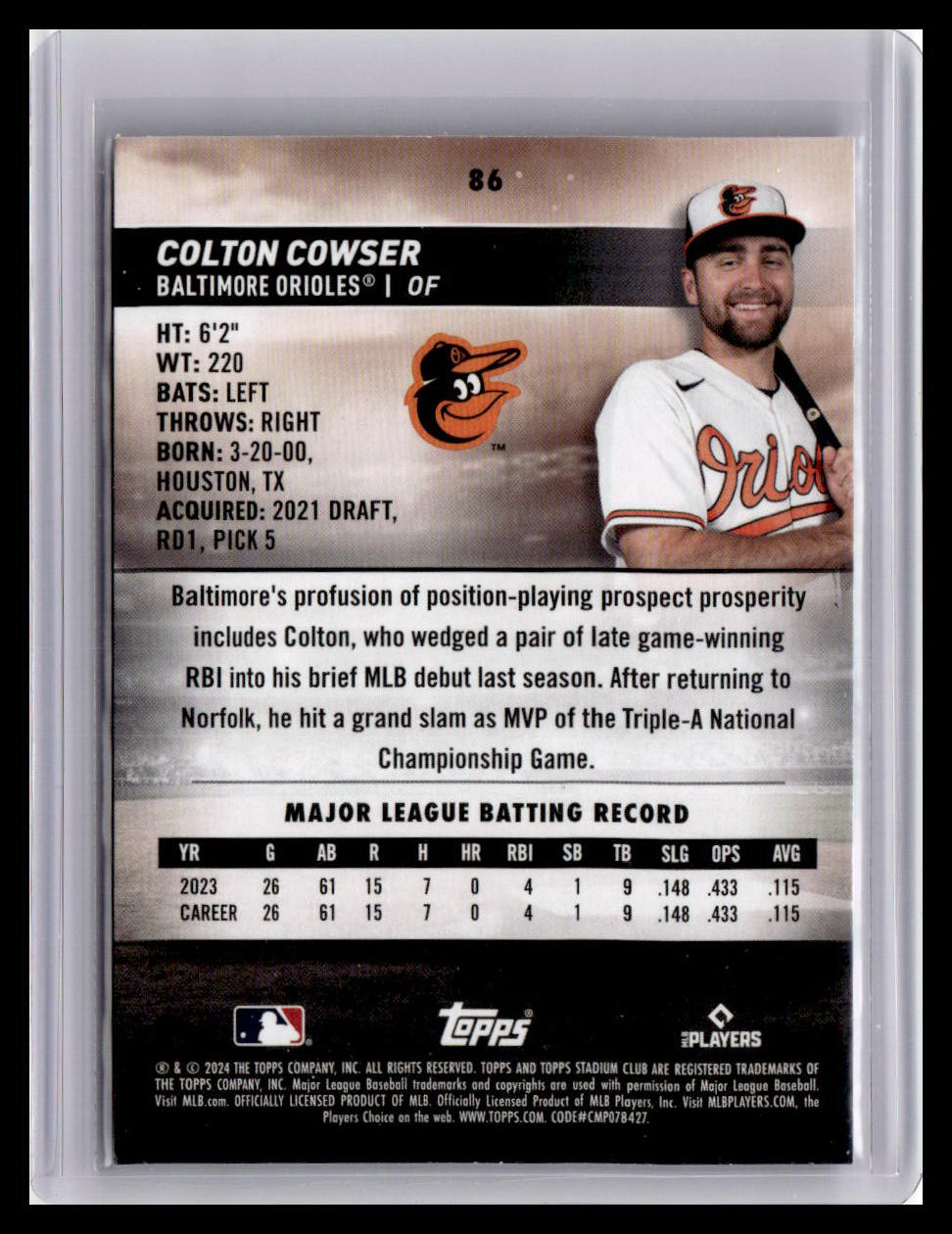 2024 Stadium Club #86 Colton Cowser