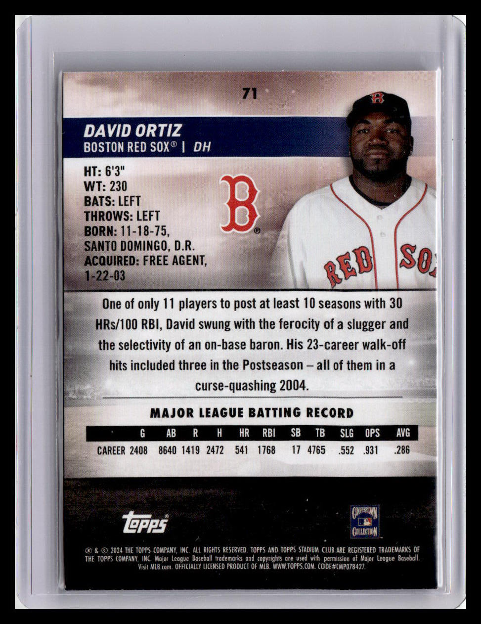 2024 Stadium Club #71 David Ortiz