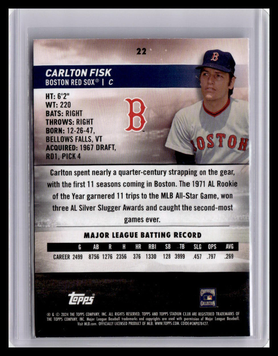 2024 Stadium Club #22 Carlton Fisk