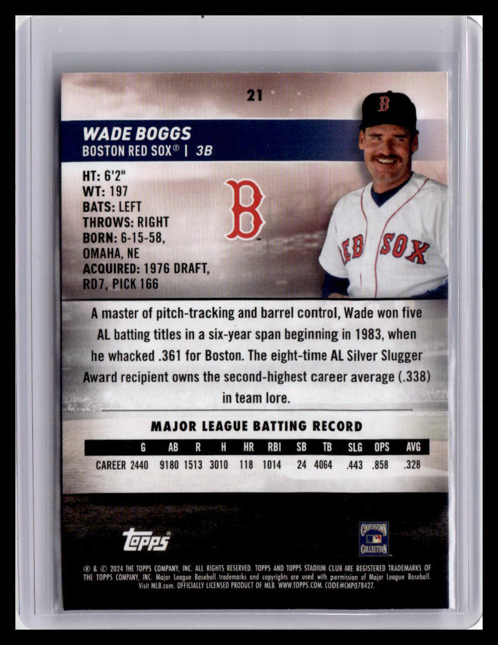 2024 Stadium Club #21 Wade Boggs