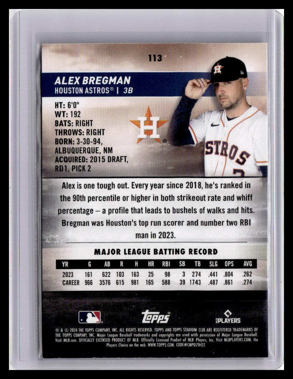 2024 Stadium Club #113 Alex Bregman Red Foil