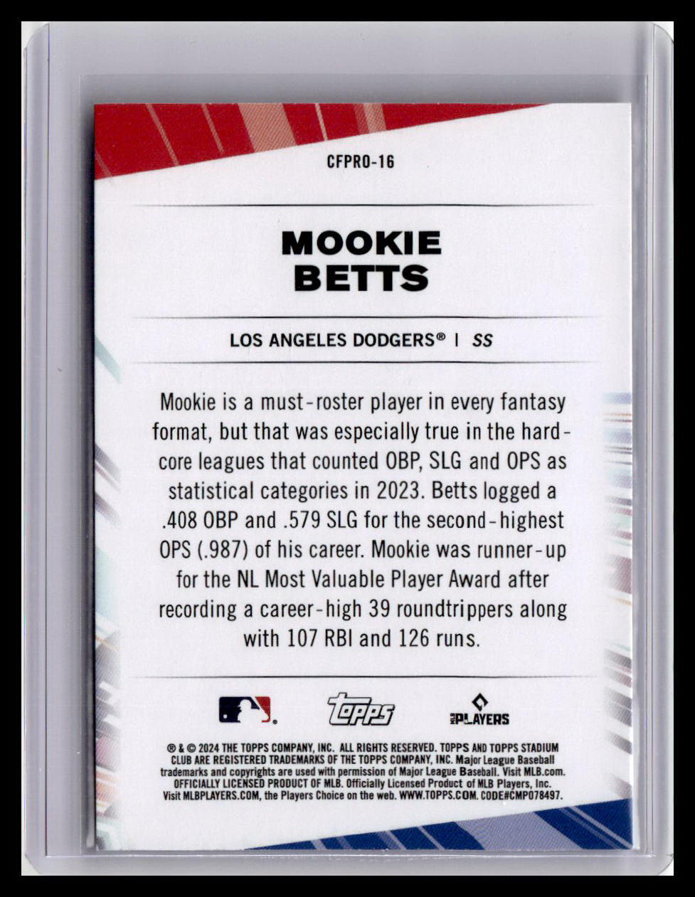 2024 Stadium Club #CFPRO-16 Mookie Betts Chief Fantasy Professionals