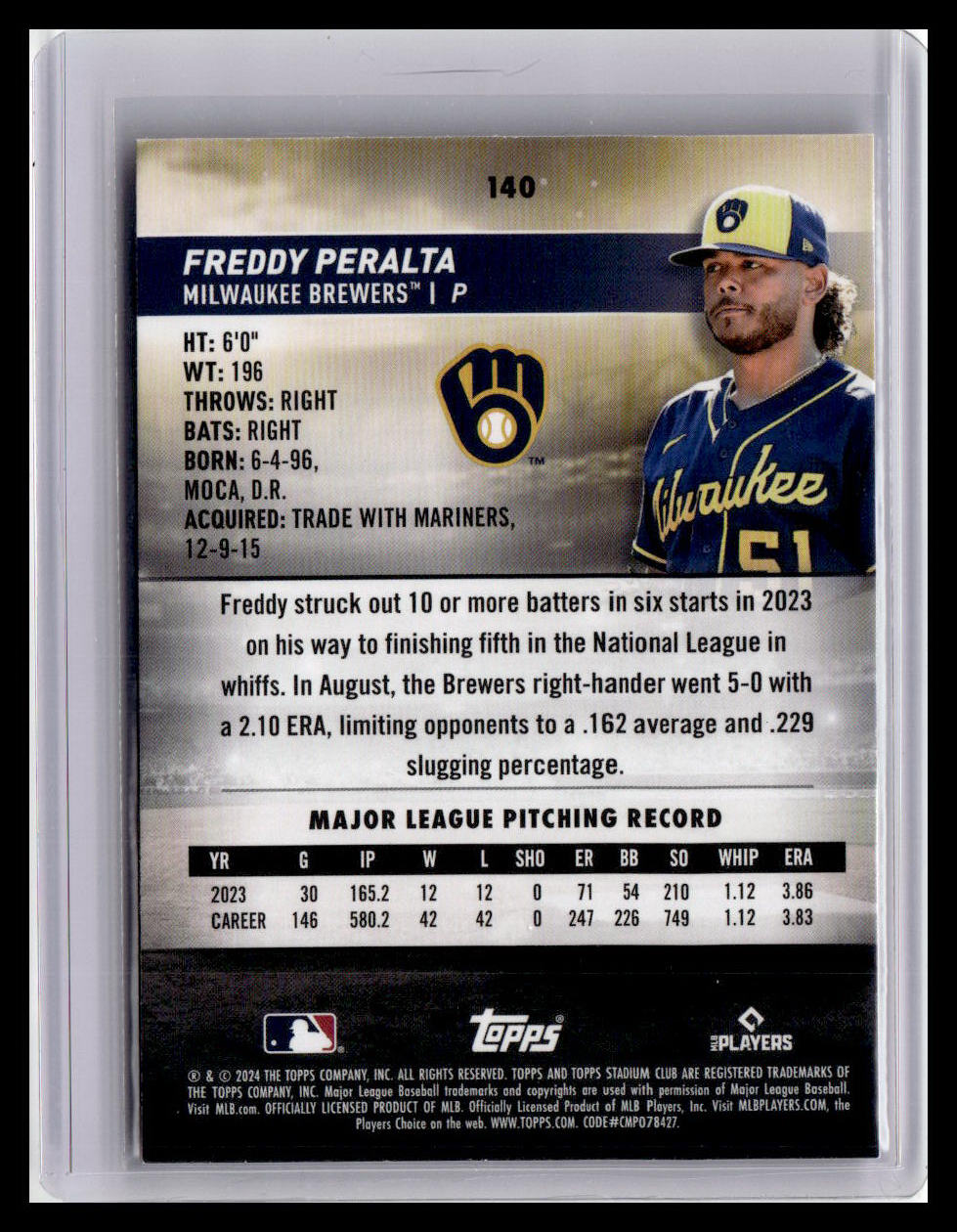 2024 Stadium Club #140 Freddy Peralta
