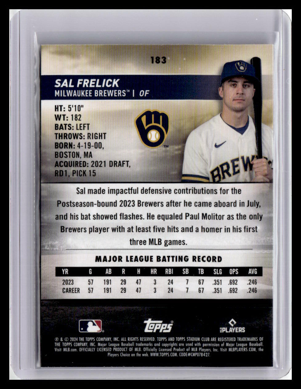 2024 Stadium Club #183 Sal Frelick