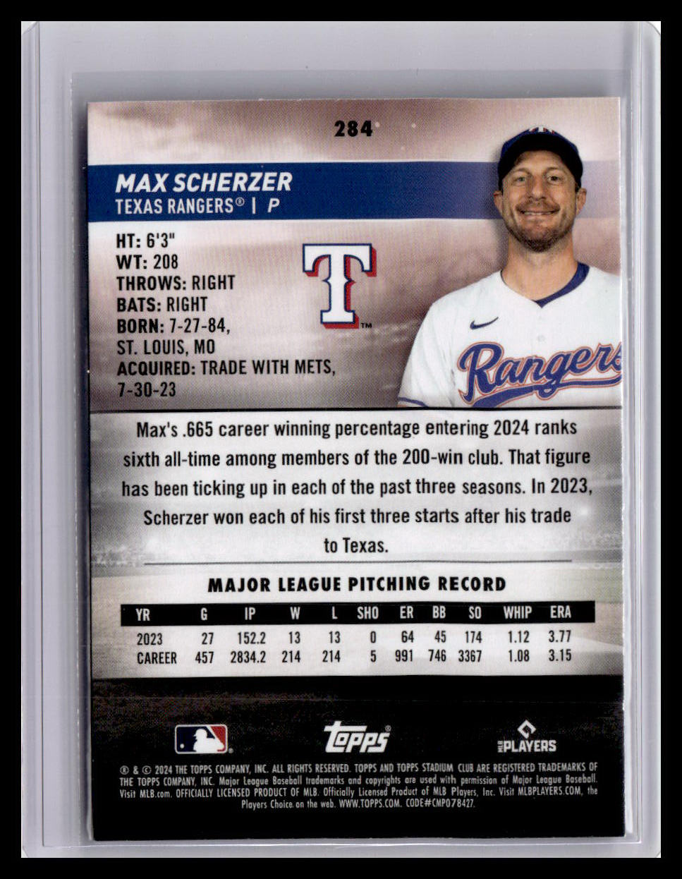 2024 Stadium Club #284 Max Scherzer