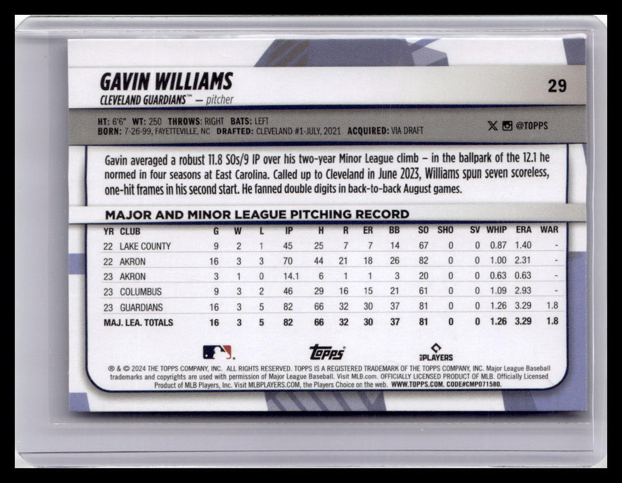 2024 Topps Big League #29 Gavin Williams