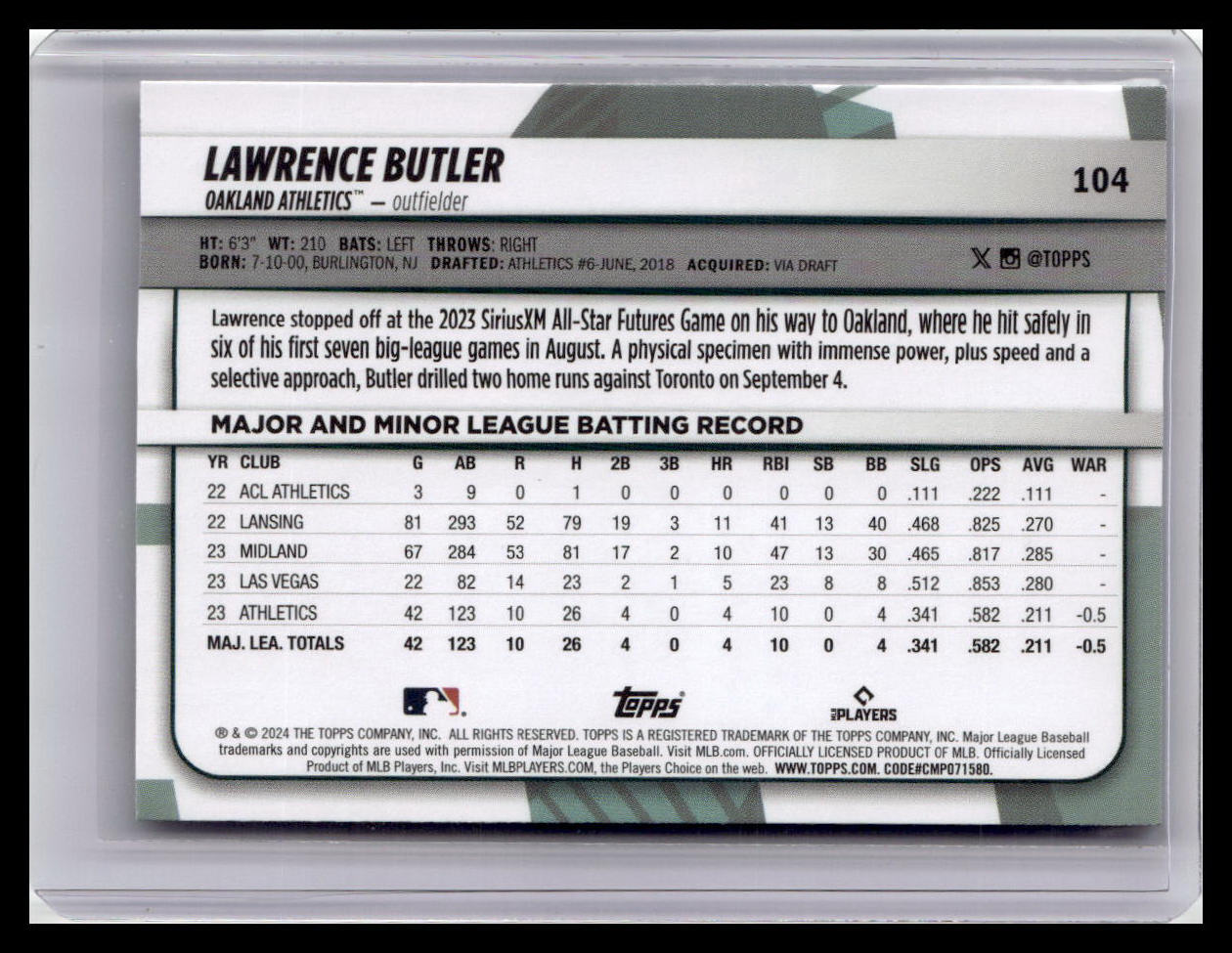 2024 Topps Big League #104 Lawrence Butler